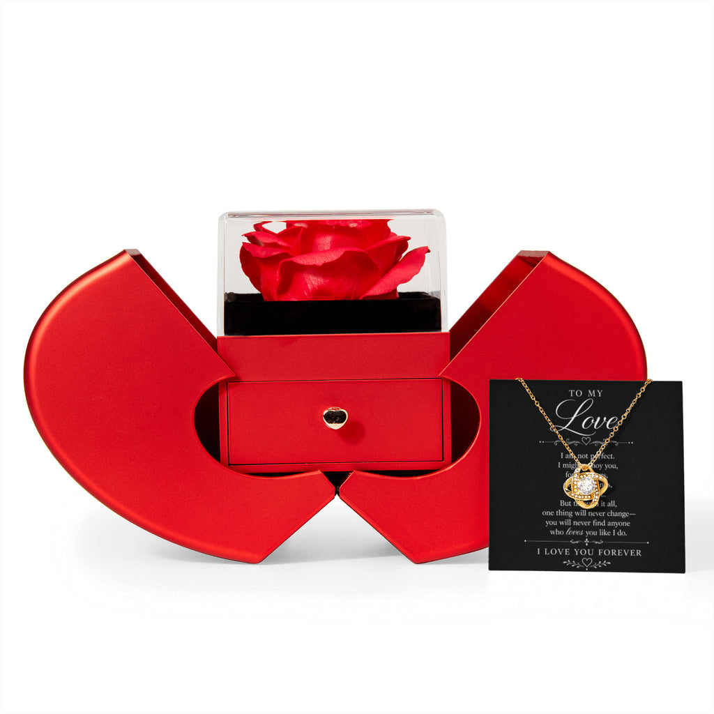 Love Knot Necklace with Red Heart Rose Box