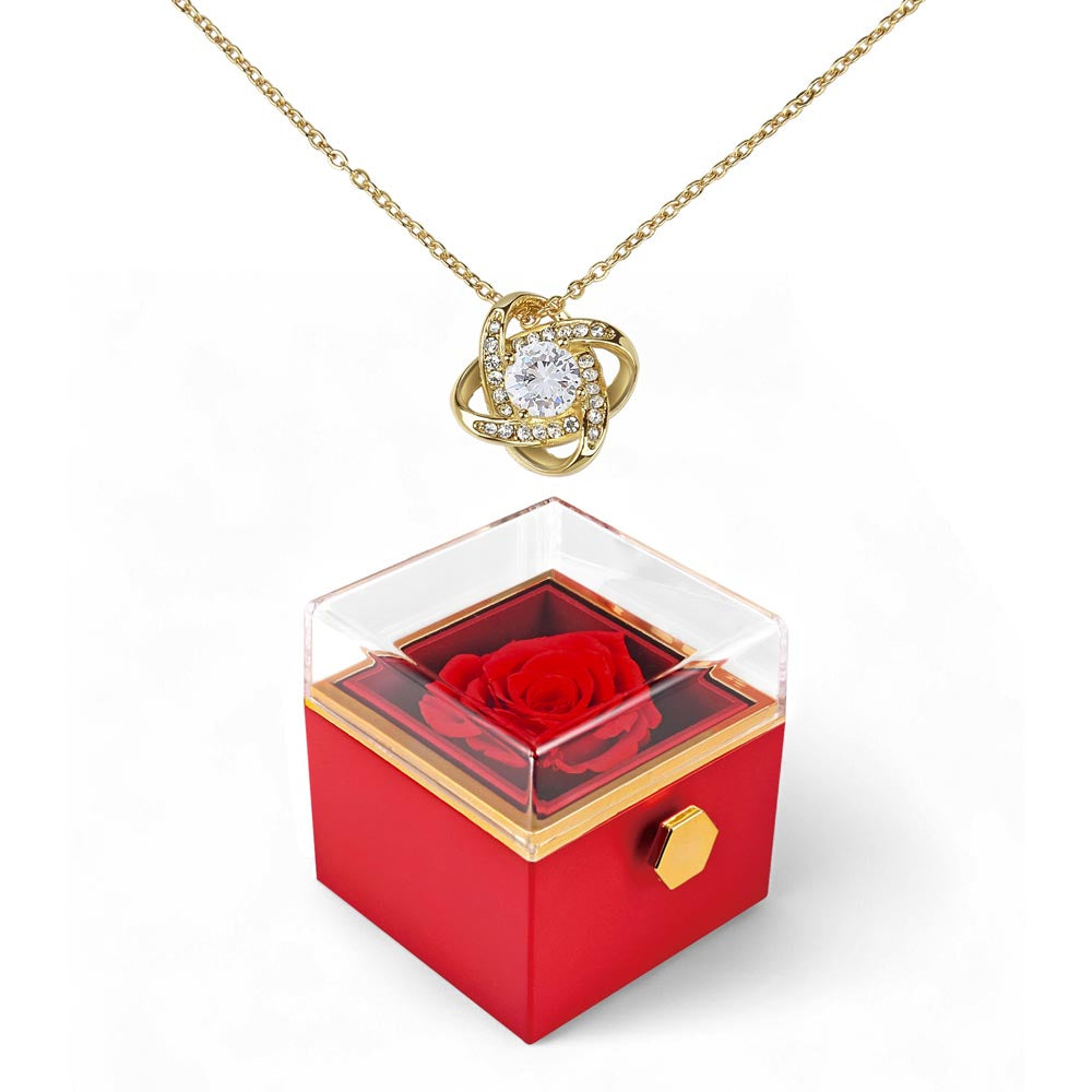 Love Knot Necklace with Red Heart Rose Box