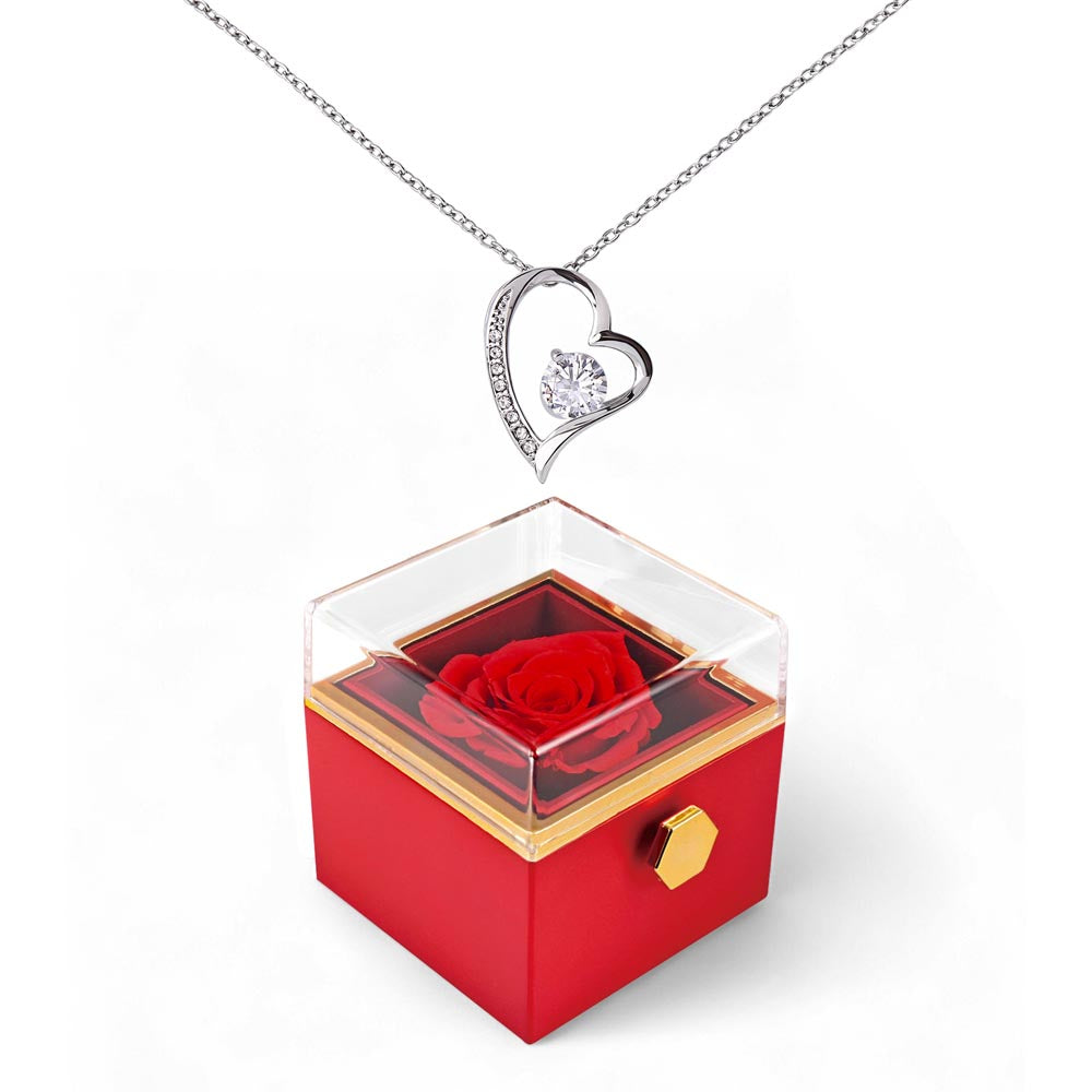 Love Knot Necklace with Red Heart Rose Box