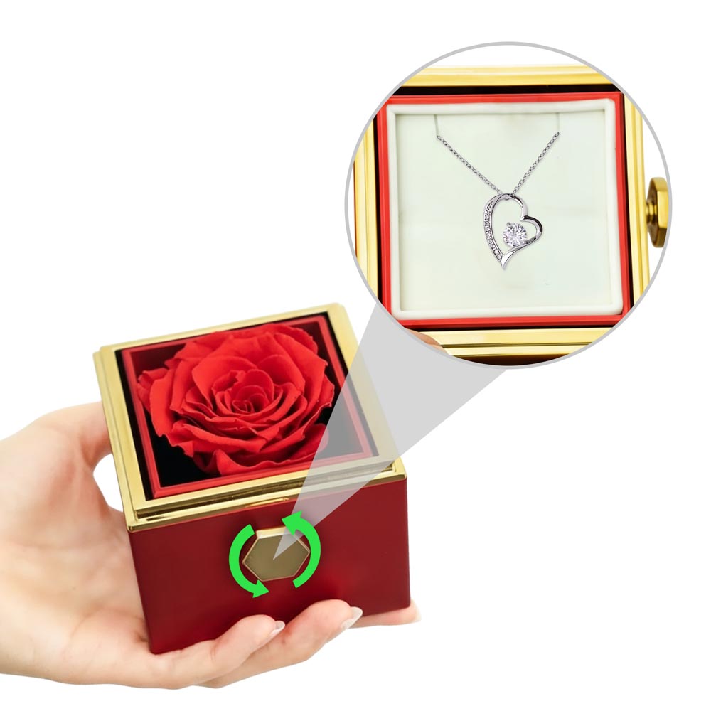 Love Knot Necklace with Red Heart Rose Box