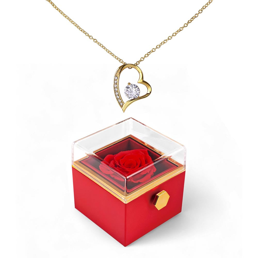 Love Knot Necklace with Red Heart Rose Box