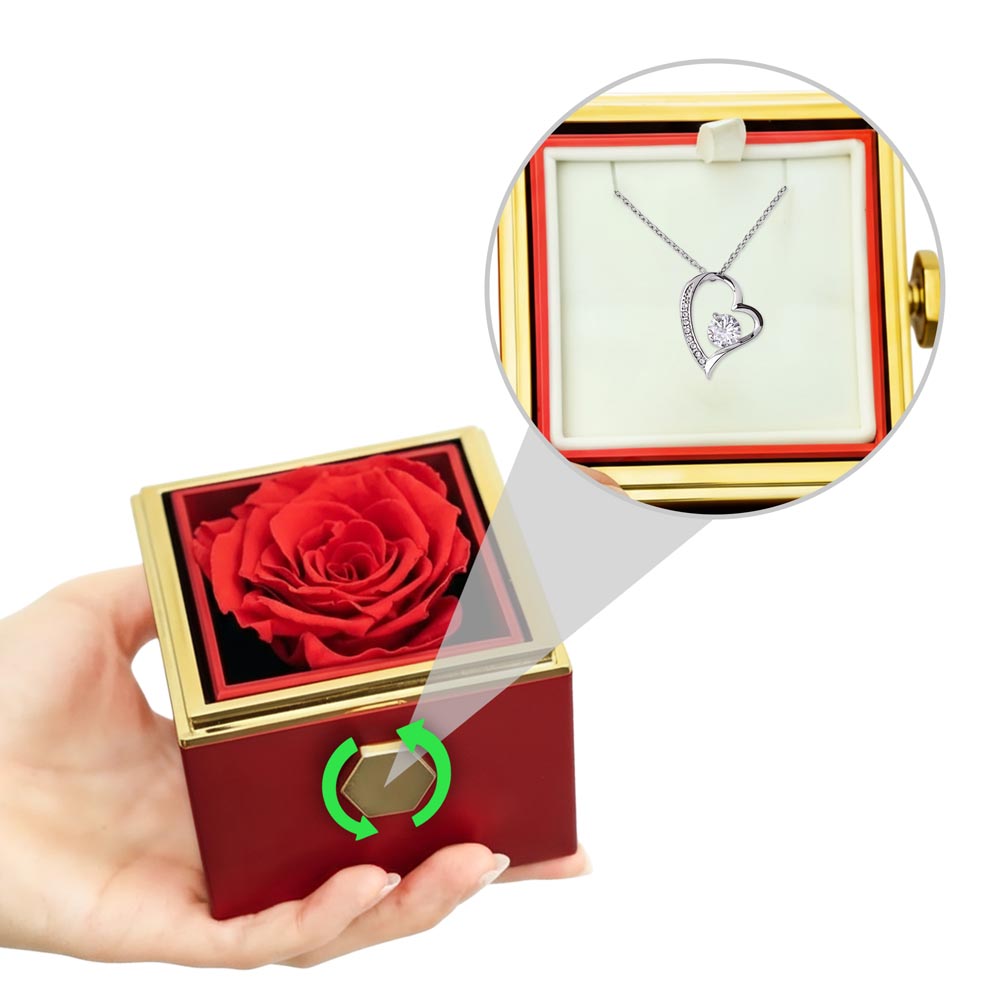 Love Knot Necklace with Red Heart Rose Box
