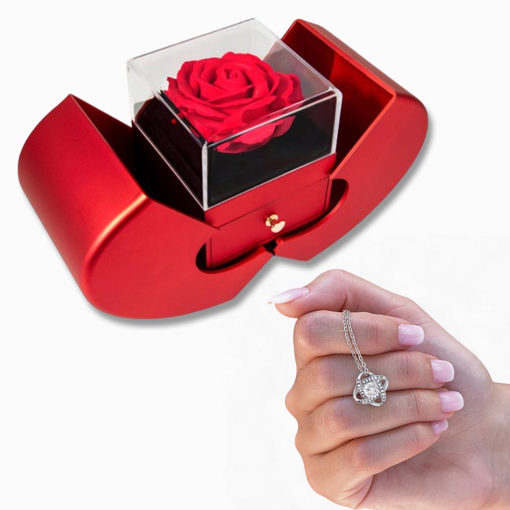 Forever Love Necklace with Red Heart Rose Box