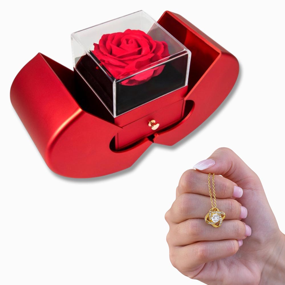 Forever Love Necklace with Red Heart Rose Box